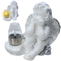 ZNICZ GIPSOWA FIGURKA NAGROBNA Srebrny Anioł Aniołek Gipsowy LAMPA LED