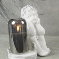 ZNICZ GIPSOWA FIGURKA NAGROBNA Srebrny Anioł Aniołek Gipsowy LAMPA LED