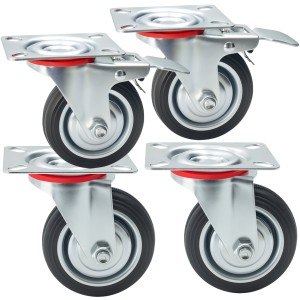 4 X KÓŁKO MEBLOWE OBROTOWE Z HAMULCEM 75 MM GUMOWE ZESTAW KÓŁEK 300KG