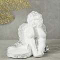 FIGURKA NAGROBNA ANIOŁ OZDOBA GIPSOWA NA GRÓB Biało srebrna