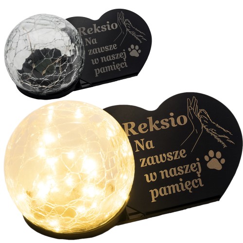 ZNICZ SOLARNY LED dla Psa/Kota statuetka serce  grawer IMIĘ  lampka 3D
