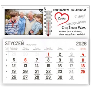 KALENDARZ NA 2026r DZIEŃ BABCI DZIADKA Z TWOJĄ DEDYKACJĄ TERMOMETREM I ZDJĘCIEM
