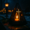 Znicz led ZŁOTY KRZYŻ efekt płomienia LAMPION NA GRÓB cmentarz statuetka
