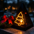 Znicz led ZŁOTA CHOINKA efekt płomienia LAMPION NA GRÓB cmentarz statuetka