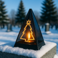 Znicz led ZŁOTA CHOINKA efekt płomienia LAMPION NA GRÓB cmentarz statuetka