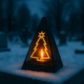 Znicz led ZŁOTA CHOINKA efekt płomienia LAMPION NA GRÓB cmentarz statuetka