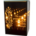 ZNICZ LED LAMPION na GRÓB cmentarz efekt nieskończonego ognia CYTAT RÓŻE