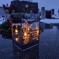 ZNICZ LED LAMPION na GRÓB cmentarz efekt nieskończonego ognia CYTAT RÓŻE