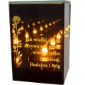 ZNICZ LED LAMPION na GRÓB cmentarz efekt nieskończonego ognia CYTAT RÓŻA