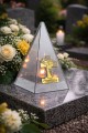 ZNICZ LED efekt płomienia LAMPION na GRÓB cmentarz SZKLANY  Z KRZYŻEM