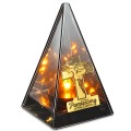 ZNICZ LED efekt płomienia LAMPION na GRÓB cmentarz SZKLANY  Z KRZYŻEM