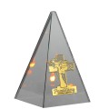 ZNICZ LED efekt płomienia LAMPION na GRÓB cmentarz SZKLANY  Z KRZYŻEM