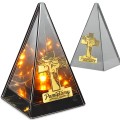 ZNICZ LED efekt płomienia LAMPION na GRÓB cmentarz SZKLANY  Z KRZYŻEM