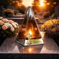 ZNICZ LED efekt płomienia LAMPION na GRÓB cmentarz SZKLANY  Z KRZYŻ