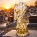 FIGURKA ANIOŁ Grób Duża 50cm Złoto-Biała Ozdoba Cmentarz dekoracja nagrobna